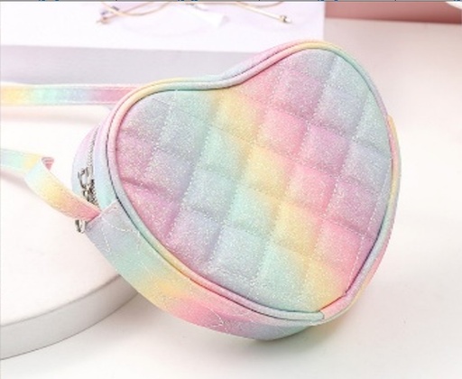 [657381288239] Heart Shaped Rainbow Glitter Crossbody Bag